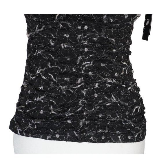 Y2K iz Byer California Tank Top Size Medium Black Metallic Silver Lace Ruched NO - Picture 6 of 11